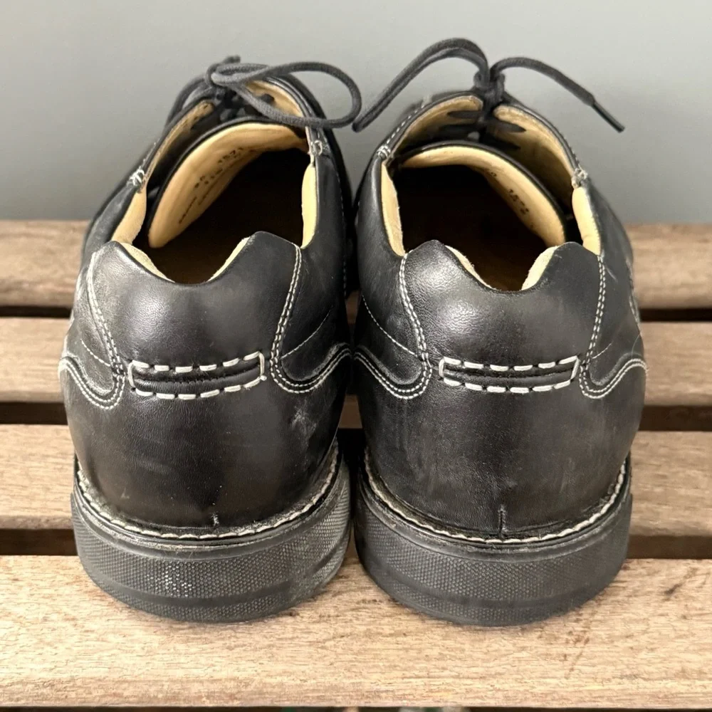Johnston & Murphy Shuler Bicycle Oxford Shoes 11.5 Black Sheepskin‎ Leather A33